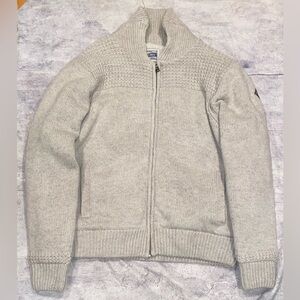 Schott Wool Blend Sherpa Mutton Lined Full Zip Up Jacket Sweater Knit Cardigan